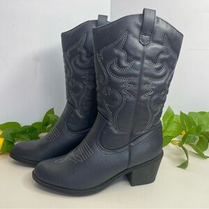 Blue Navy Charles Albert Black Heeled Western Boots NWOT